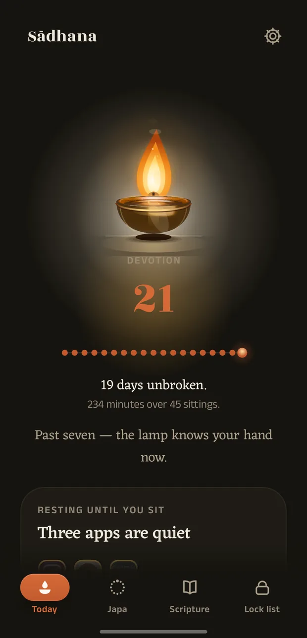 The same Today screen in the app's dark register.